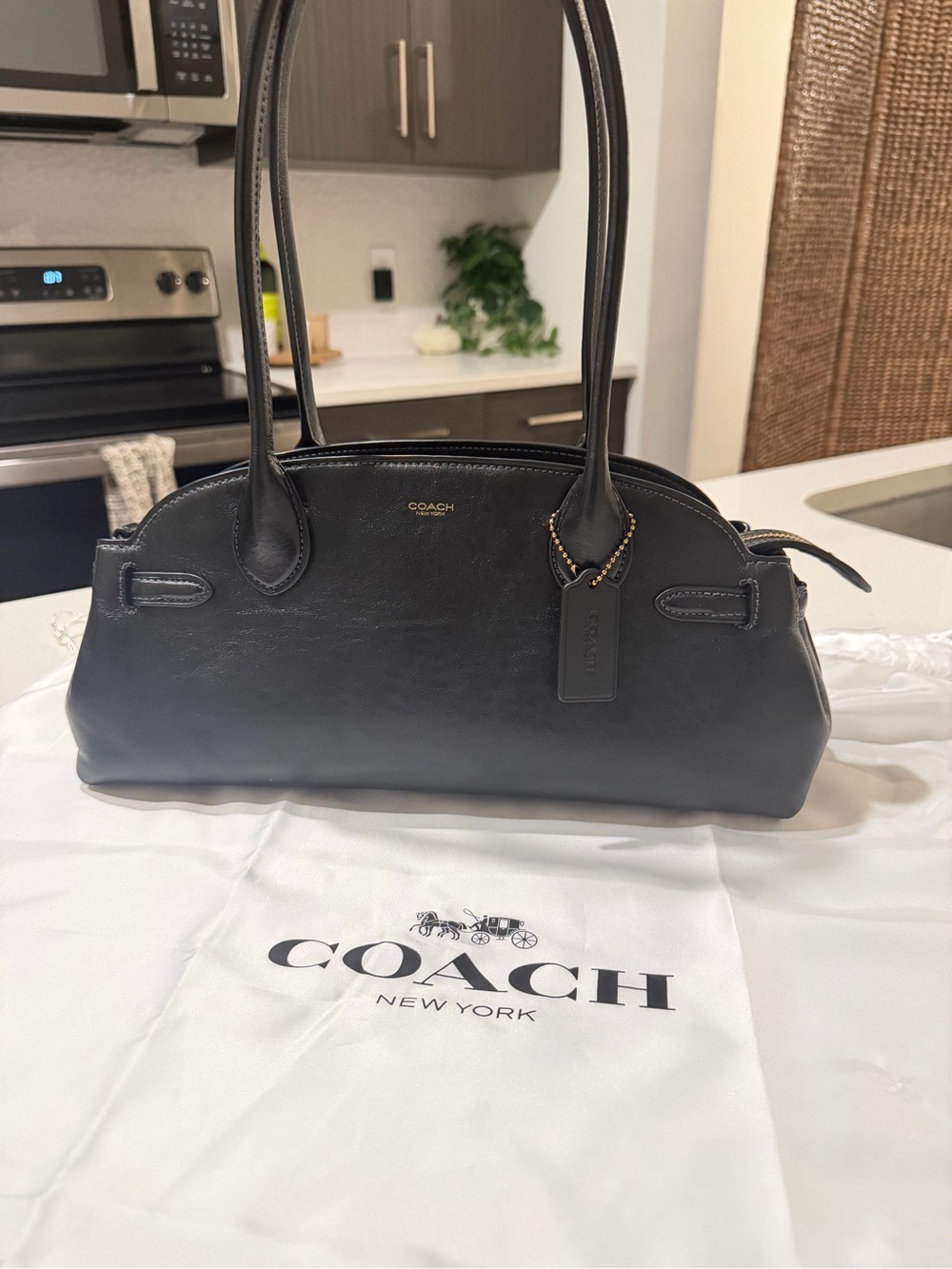Coach Black Leather Shoulder Bag with Double Top Handles